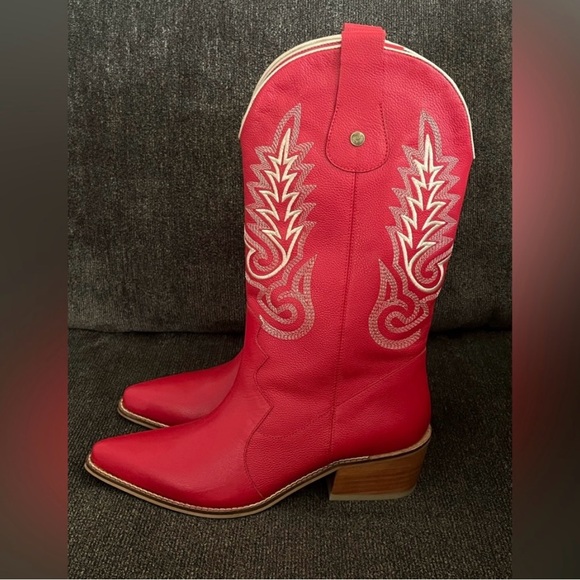 Stivali New York Red Leather Western Loyal Cowgirl Boots -Size 8 - Picture 2 of 12